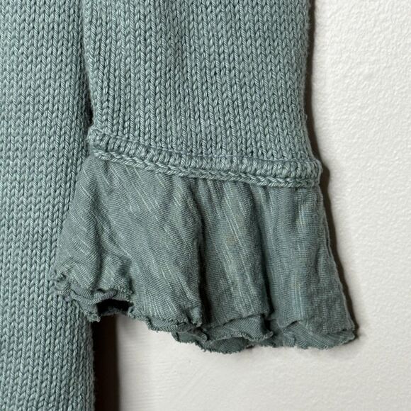 Pure Handknit Womens Cardigan Sweater Small / Medium Green Cotton Lagenlook Boho - Picture 9 of 11